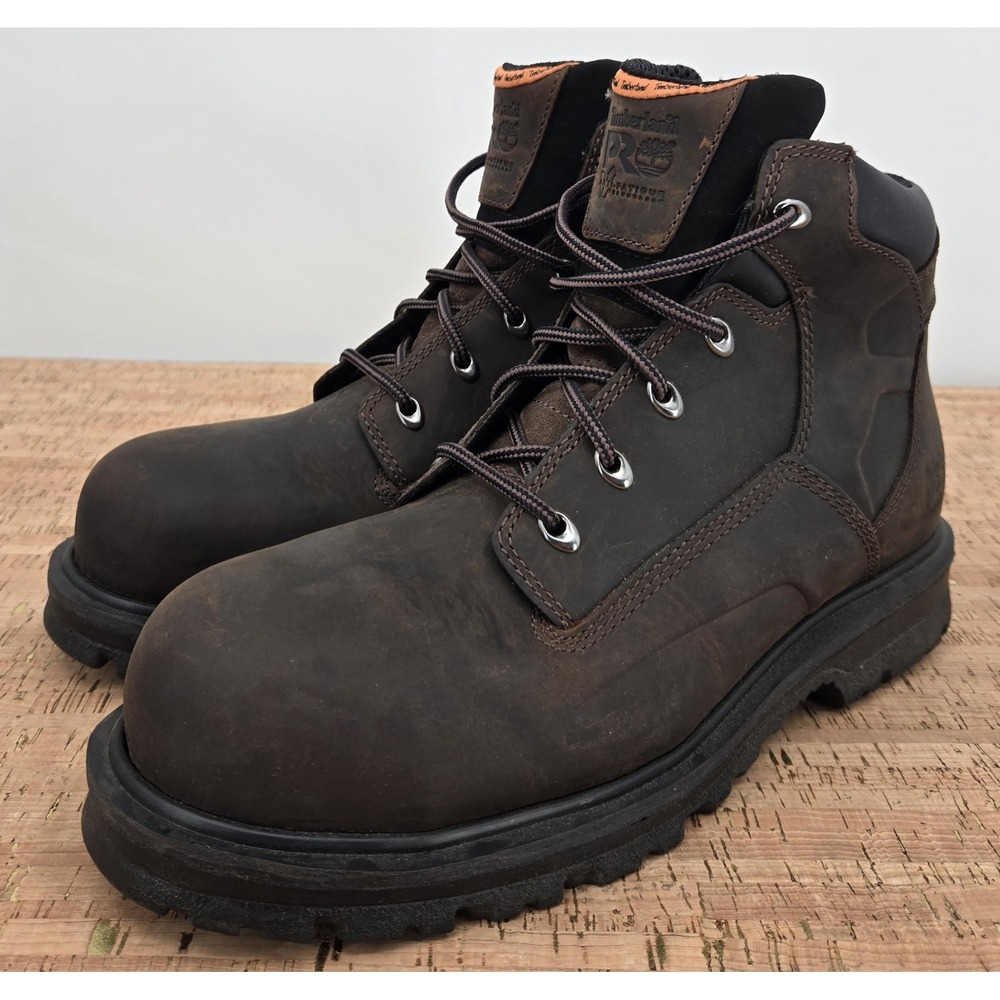 Timberland PRO Magnus Work Boots Mens 10.5W Brown Leather 6" Steel Safety Toe